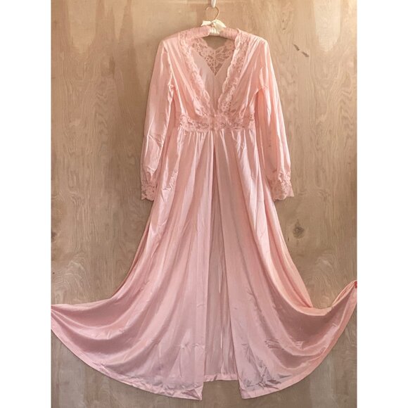 Vintage Olga Nightgown Robe Pink Nylon Lace Long Sleeve Style 9737 Size S USA - Picture 4 of 12